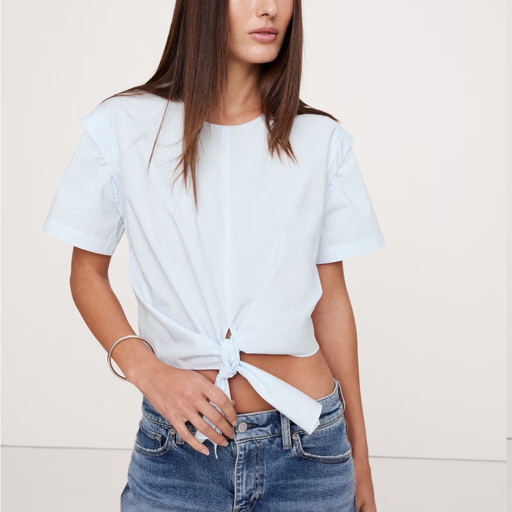 Banana Republic Light Blue Short Sleeve Tie-Front Top